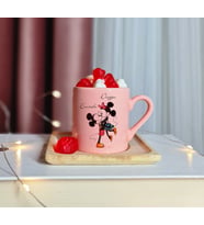 Mickey & Minnie Mouse Sevgili Eş Tasarımlı Kişiye Özel Pembe Türk Kahvesi Fincanı