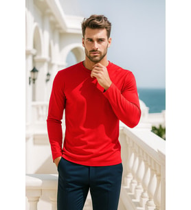 Erkek Uzun Kollu Bisiklet Yaka Tişört - %100 Pamuk Basic Relaxed T-shirt
