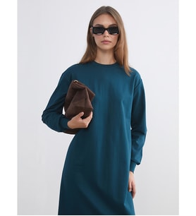 LCW Modest Petrol Bisiklet Yaka Sweatshirt Elbise