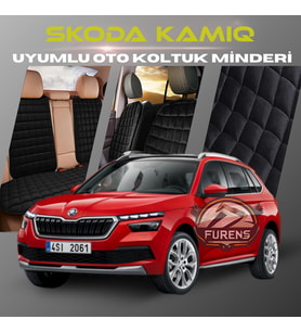 Skoda Kamiq Siyah Renk Tay Tüyü Cepli & Terletmez Sırtlı Oto Koltuk Minder Seti - Koltuk Koruma Kılıfı (ÖN & ARKA TAM SET)