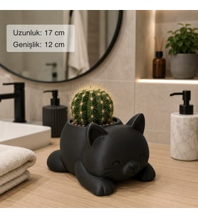 Kedi Figürlü Dekoratif Saksı