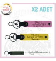 Motosiklet Severlere Özel, İsim Plaka ve 0 Rh (+) Kan Grubu Acil Durum x2 Anahtarlık, Sarı-Pembe-Ysl