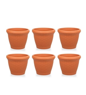 Omnipazar SO-HS06 Plastik Hasır Desenli Saksı 42 lt Kiremit 6 Adet
