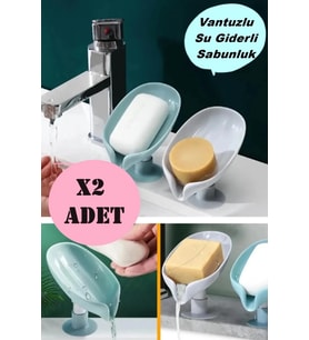 Pratik 2'li Pratik Vantuzlu Su Giderli Su Tutmaz Sabunluk (2 Adet (Yeşil-Grı)