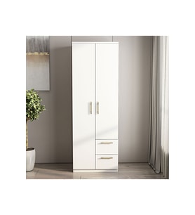 Merlin 2 Kapaklı, Çekmeceli Gardırop, Yatak Odası Dolap, Elbise Dolabı (Beyaz)