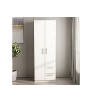Merlin 2 Kapaklı, Çekmeceli Gardırop, Yatak Odası Dolap, Elbise Dolabı (Beyaz)