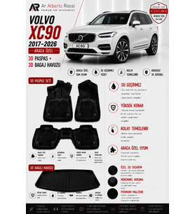 VOLVO XC90 2017-2026 Araca Özel 3D Paspas + 3D Bagaj Havuzu