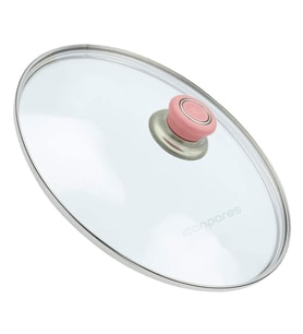 Tencere İle Uyumlu Sahan Tava Cam Kapağı Kapak 36 cm Pembe Tutma Tepesi