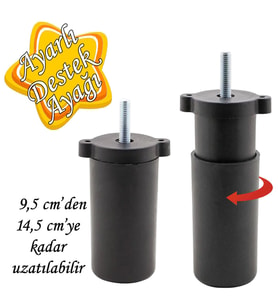 Ayarlı Destek Ayağı 9.5 x 14.5cm Siyah Gizli Ayak M8 Civatalı İncediş Mobilya Kanepe Baza Koltuk