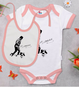 BK Kids Atatürk Temalı Pembe Bebek Body Zıbın ve Mama Önlüğü Hediye Seti-16