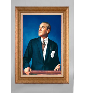 Altın Varaklı Paspartulu Çerçeveli Atatürk Tablo nt907