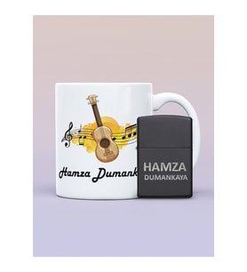 Müzik Temalı İsimli Kupa Bardak ve İsimli Zippo (Siyah - Beyaz)