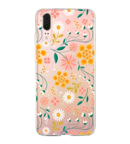 Huawei P20 Uyumlu Kapak Flowers Tasarımlı Şeffaf Silikon Kılıf