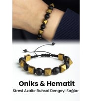 Hematit Doğal Taş Mat Gold Piramit Kesim Makrome Bileklik