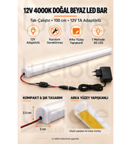 Luciole 100 CM ColorBar 4000K Doğal Beyaz LED Bar 12V 12W Adaptörlü Anahtarlı Yapışkanlı Tezgah Altı Dolap İçi Aydınlatma