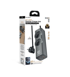 Masaüstü Şarj Cihazı 6 in 1 FC54 67W GaN 3x USB-C + USB-A + 2 Prizli Power Strip Laptop Hızlı Şarj Hub (1.5m Kablo)