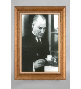 Altın Varaklı Paspartulu Çerçeveli Atatürk Tablo sd373