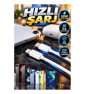 iPhone Uyumlu iOS Lightning Hızlı Şarj ve Veri Aktarım Type-C Lightning Kablo 30W 5A