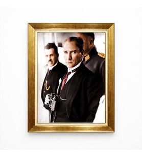 Tablore Mustafa Kemal Atatürk Dürbünlü Cephe Hatırası Altın Çerçeveli Tablo