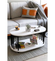 Modern Oval Çift Katlı Metal Ayaklı Orta Sehpa