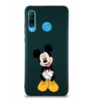 Huawei P30 Lite Soft Premier Kapak Mickey Mouse-A Tasarımlı Silikon Kılıf - Yeşil (Şeffaf)