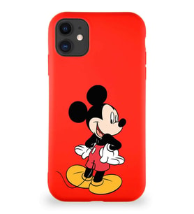 Apple iPhone 11 Soft Premier Kapak Mickey Mouse-D Tasarımlı Silikon Kılıf - Kırmızı (Şeffaf)