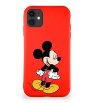 Apple iPhone 11 Soft Premier Kapak Mickey Mouse-D Tasarımlı Silikon Kılıf - Kırmızı (Şeffaf)