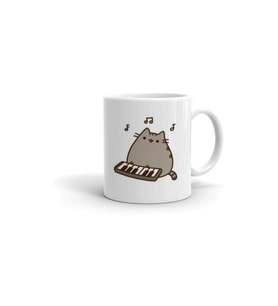 Beyaz Piyanist Pusheen Baskılı Kupa