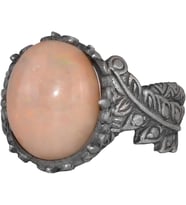 El Yapımı 925 Ayar Gümüş Erkek Yüzük Doğal Opal Taşı - Yaprak Desenli İfade Yüzüğü (Model-1)