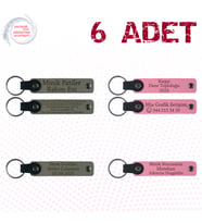 Kül Gri & Pembe, 6’lı Set, İsim Yazılabilen Deri Anahtarlık, Aile Buluşmalarına Küçük Hatıra
