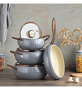 Oms Allure 12001 Pure Ceramıc 7 Parça Biogranit Seramik Set Antrasit Gövde Bakır Detay