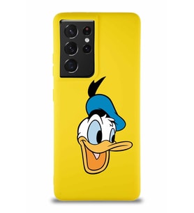 Samsung Galaxy S21 Ultra Soft Premier Kapak Donald Duck-A Tasarımlı Silikon Kılıf - Sarı (Şeffaf)
