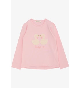 Breeze Kız Çocuk Uzun Kollu Tişört Kabartma Nakışlı Kuğu Baskılı 2-6 Yaş, Pembe