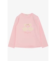 Breeze Kız Çocuk Uzun Kollu Tişört Kabartma Nakışlı Kuğu Baskılı 2-6 Yaş, Pembe