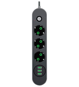 Akım Korumalı Grup Priz 3 Lü Ve 3 Usb Şarj Portu Kesintilere Karşı Akım Korumalı Priz 2 Metre
