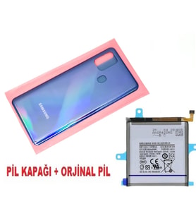 Tkgz Samsung Galaxy A21S A217 Arka Pil Batarya Kapağı + PİL MAVİ