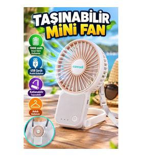 Katlanabilir Askılı Mini Fan – 1000 mAh USB Şarjlı Taşınabilir Masaüstü Fan