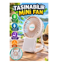 Katlanabilir Askılı Mini Fan – 1000 mAh USB Şarjlı Taşınabilir Masaüstü Fan