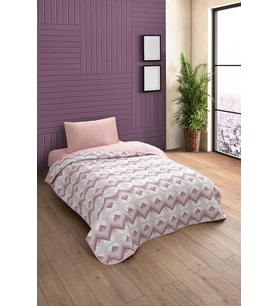 Tek Kişilik Desenli Kapitone Çift Taraflı Renkli Pike Yatak Örtüsü Takımı 160x230 cm (Çarşafsız) (Pudra)