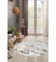 Dijidekor Halı Bej Cool K1280 Yıkanabilir Yuvarlak Kesme İnce Yolluk Kilim Salon Halısı Modelleri (Bej-Grı)