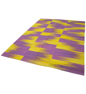 Geometrik Halı Mor Canlı Sarı Modern Bohem Tarz El Dokuma Şık Salon Kilimi Çocuk Odası