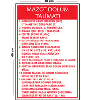 Metal Mazot Dolum Talimatı 30 cm x 40 cm A3 Büyüklüğünde Uyarı Levhası Yönlendirme Tabelası