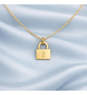 Kişiye Özel 925 Ayar Gümüş Minimal Kilit Model Kolye (Gold)