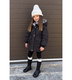 Asimetrik Kesim Unisex Çocuk kışlık Mont - Siyah