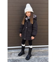 Asimetrik Kesim Unisex Çocuk kışlık Mont - Siyah