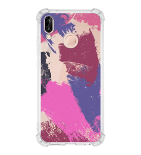 Huawei P20 Lite Uyumlu Köşe Korumalı Antişok Kapak Brushstroke Tasarımlı Şeffaf Silikon Kılıf