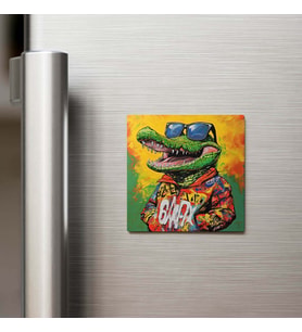 Crocodile - Timsah - Güneş Gözlüklü Style - Buzdolap Magneti - 9x9 Cm