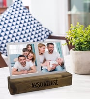 BK Gift Kişiye Özel 2 Fotoğraflı Mesajlı Dekoratif Ahşap Stand
