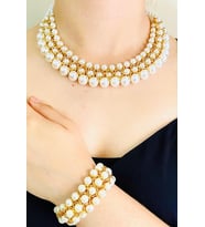 Kristal Taşlı Türk El Yapımı Gerdanlık Model Kolye ve Bilezik Set (Beyaz)
