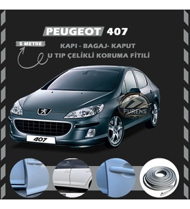 Peugeot 407 Oto Araç Kapı Koruma Fitili 5metre Parlak Gri Renk